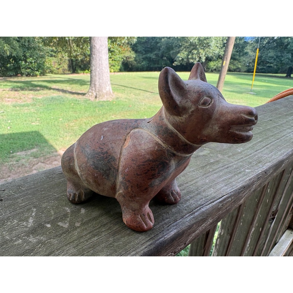 Vintage Colima Style Terracotta Dog Figurine Red Clay Mexican Folk Art Pottery